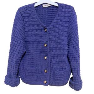 LaBiz Purple chunky Button Knit purple sweater French Girl/Parisian Chic Size L